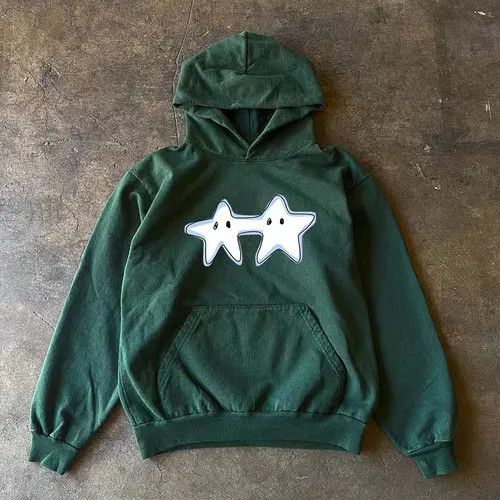 Japanese Brand Hoodie Green retro star print loose retro hoodie Size US L / EU 52-54 / 3 - 3 Thumbnail