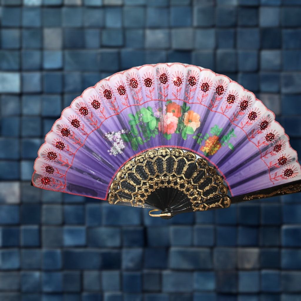Vintage VINTAGE Hand Fan With Flower Sequins Small Adult 16 Inch Decorative Women's Accessories Size ONE SIZE - 1 Thumbnail