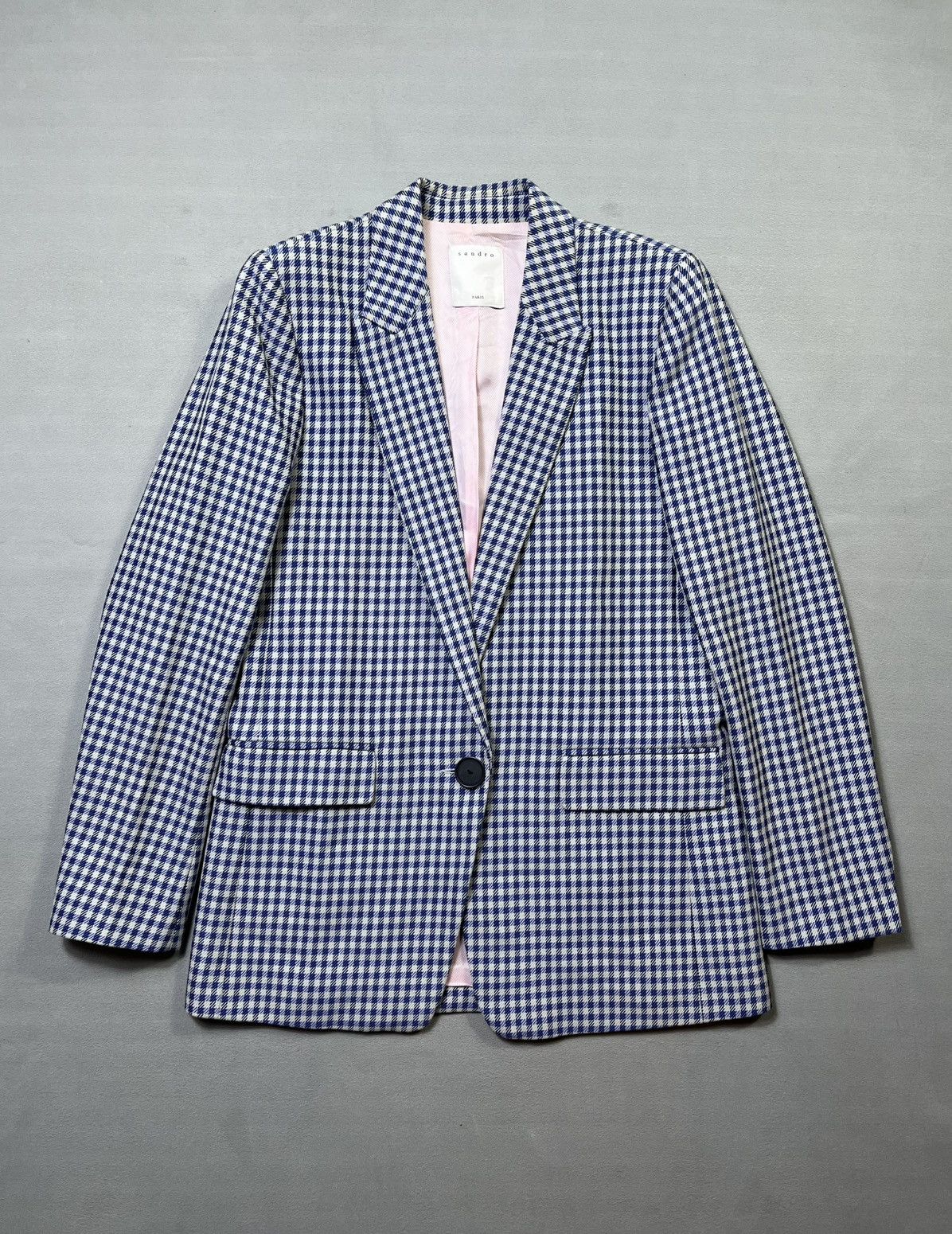 Sandro Sandro Blue Houndstooth Single-Breasted Jacket Size XS / US 0-2 / IT 36-38 - 1 Thumbnail