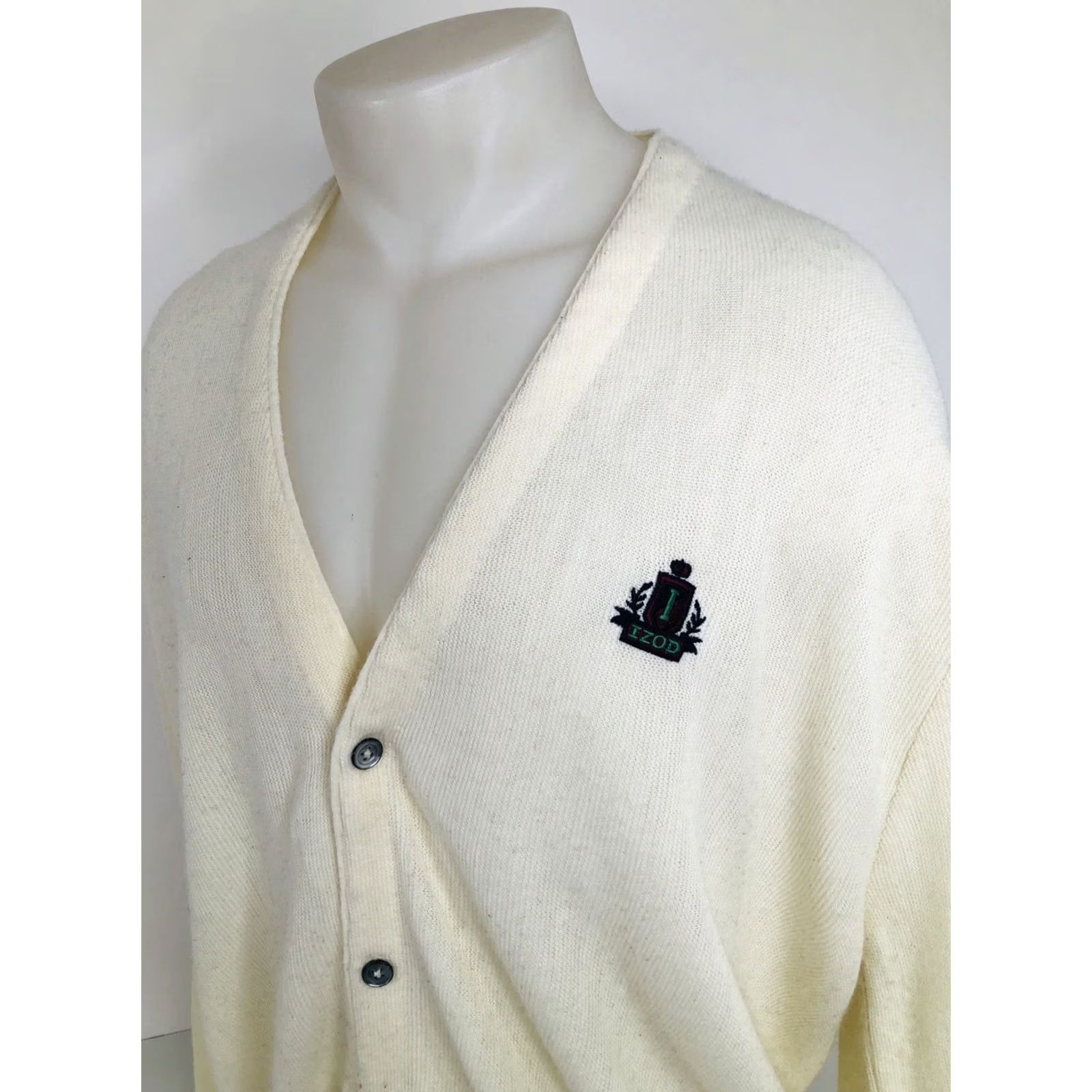 Izod IZOD Vintage Embroidered Cardigan Mens XL Sweater - Ivory, 60s Style, 60s Decade, IZOD Cardigan, Embroidered, Ivory, Adult XL Mens Cardigan Size US XL / EU 56 / 4 - 2 Thumbnail
