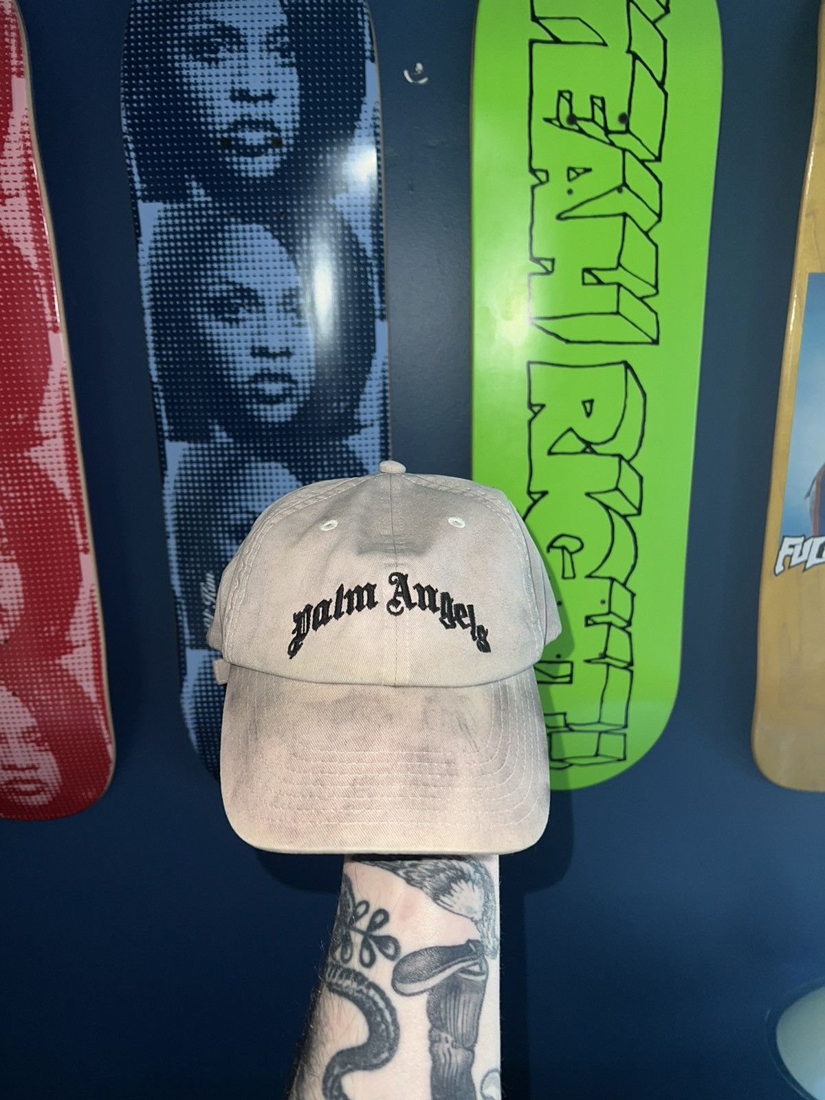 image of Palm Angels Hat in Grey, Men's