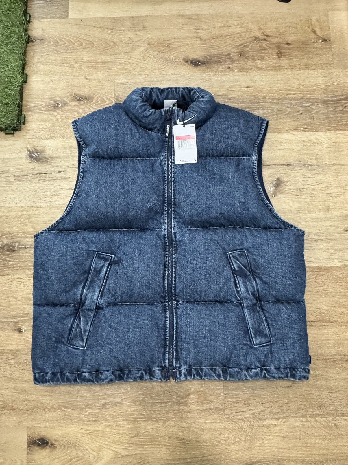 image of Nike Denim Puffer Vest in Navy, Men's (Size XL)