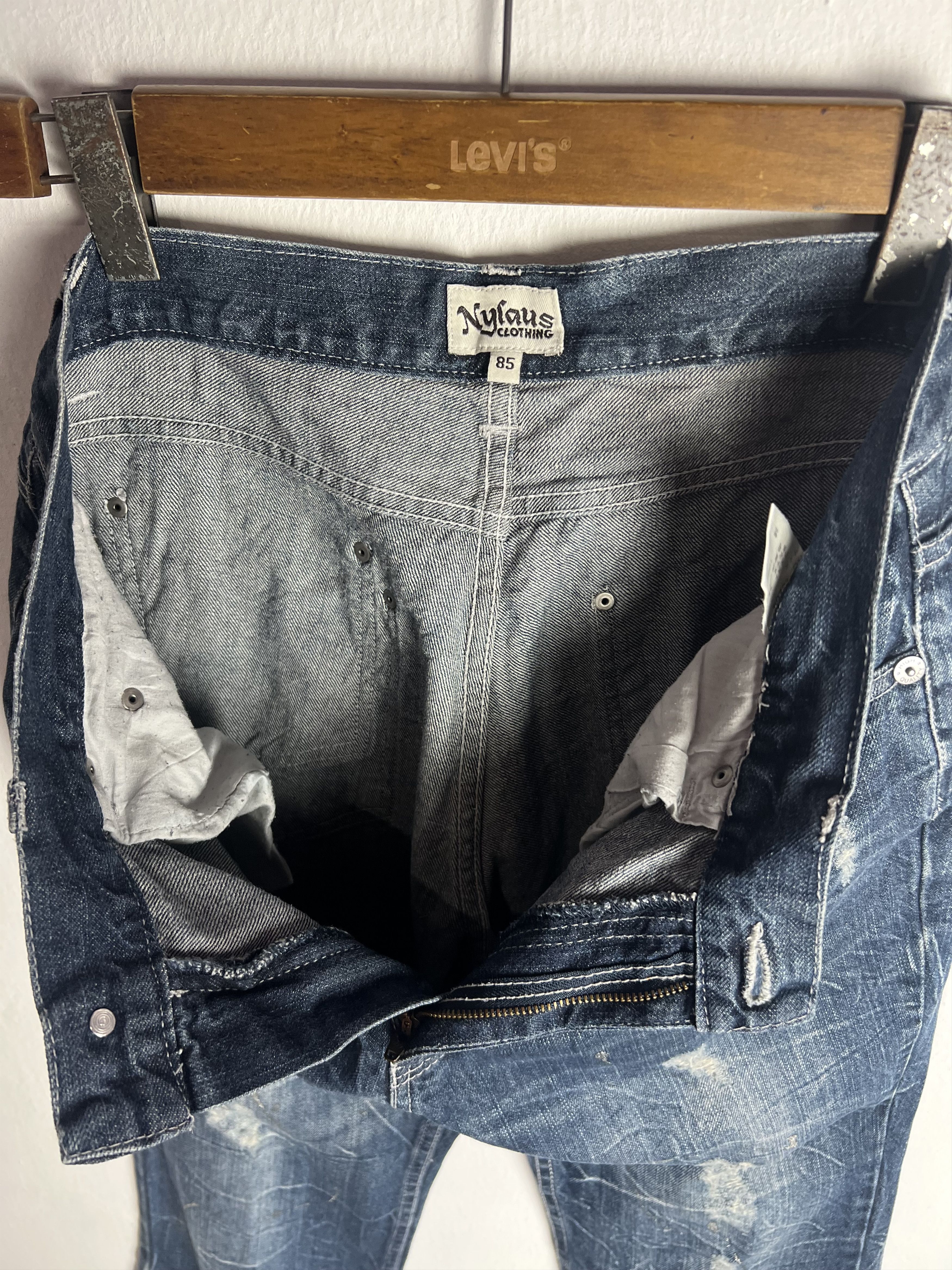 Japanese Brand Nylaus Distressed Denim Paint Splatter Wing Prints Size US 33 - 17 Thumbnail