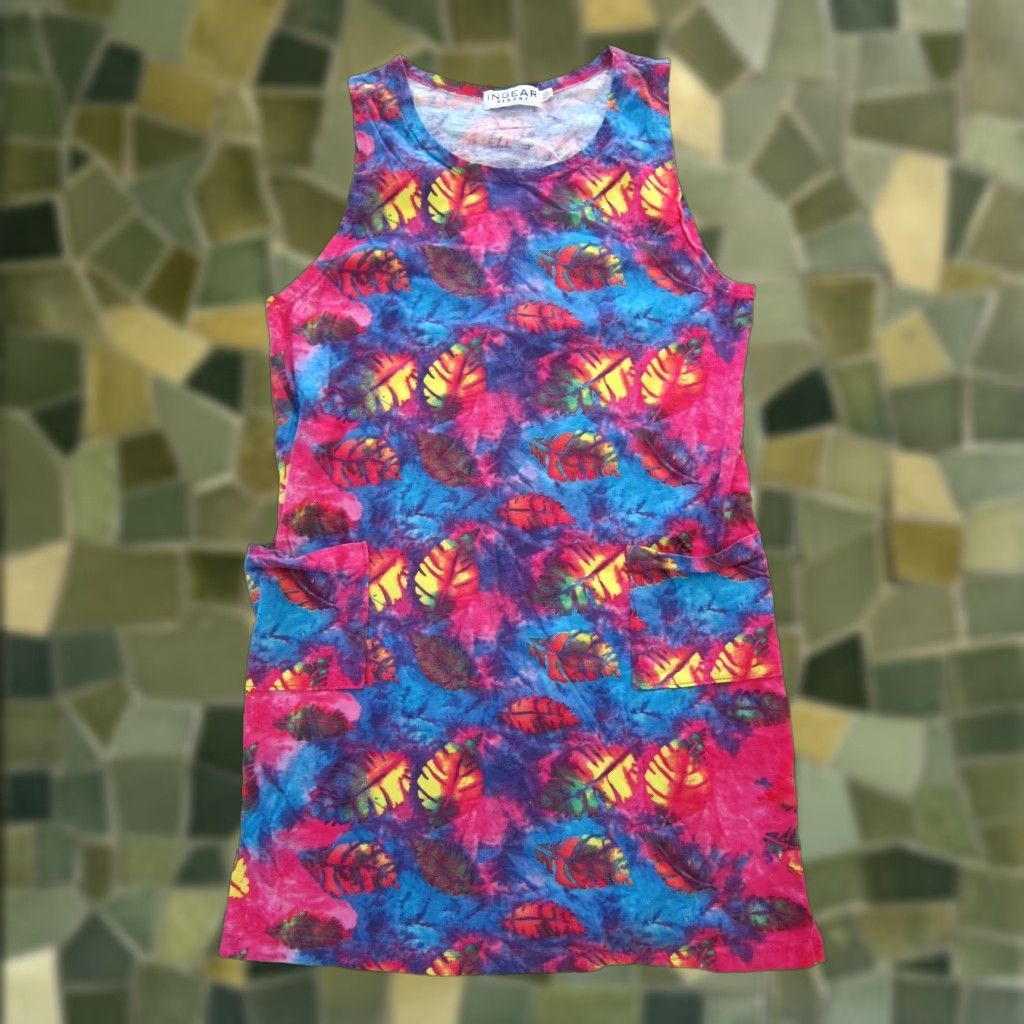 Pinko VINTAGE In Gear Resort Tank Dress L Sleeveless Pink Blue Tie Dye Cotton Stretch Pocket Dress L Size L / US 10 / IT 46 - 1 Thumbnail