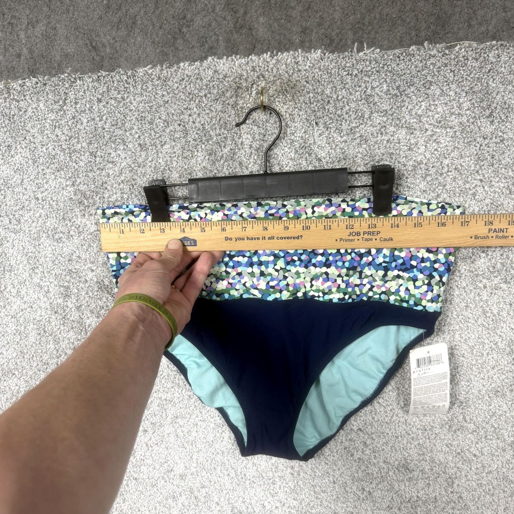 Vintage Profile by Gottex Bikini Bottom 12 High-Waisted Blue Spotted Mosaic Swimwear Women Adjustable Waist Quick-Dry Lined Size 34" / US 12 / IT 48 - 4 Thumbnail