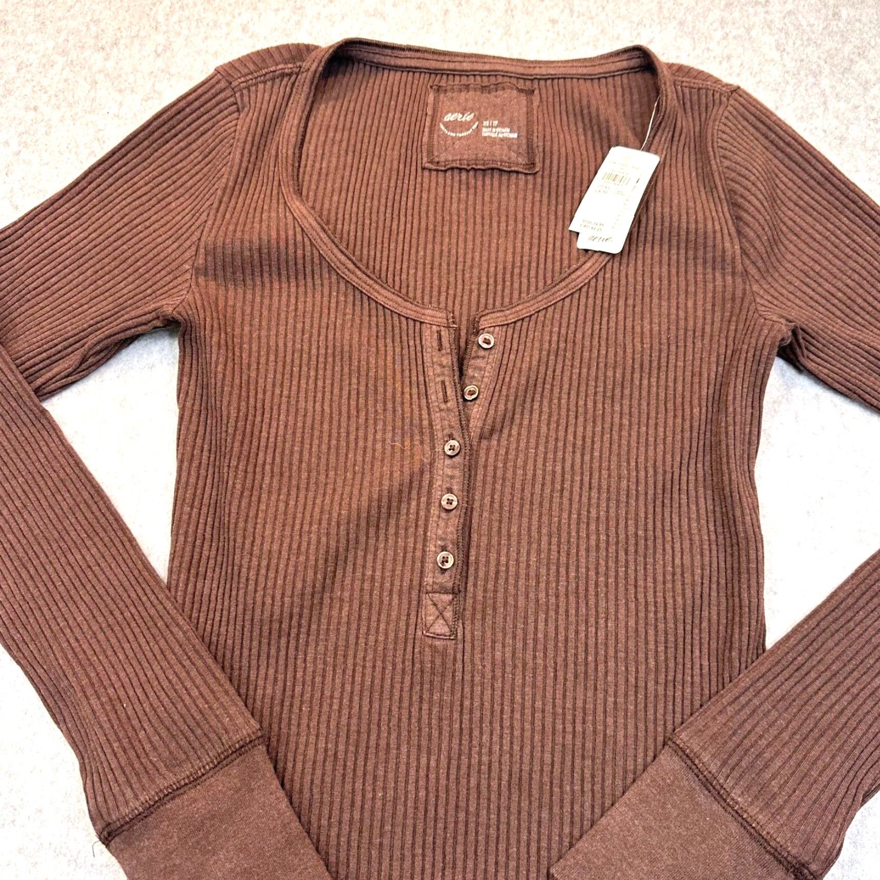 Vintage Aerie Sweater Women's XS Brown Ribbed Long Sleeve NWT Stretch Fits Pullover Casual Shirt Size XS / US 0-2 / IT 36-38 - 3 Thumbnail