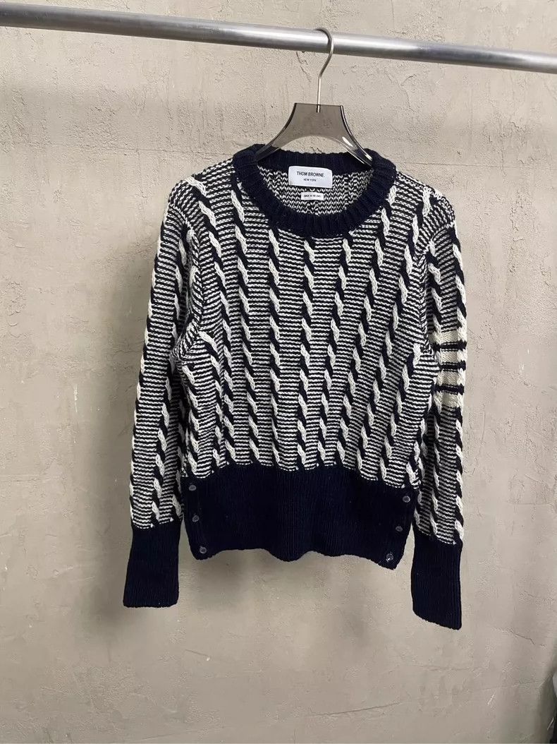 Thom Browne Thom Browne size1 Vinegar blue striped wool sweater Size US S / EU 44-46 / 1 - 1 Thumbnail