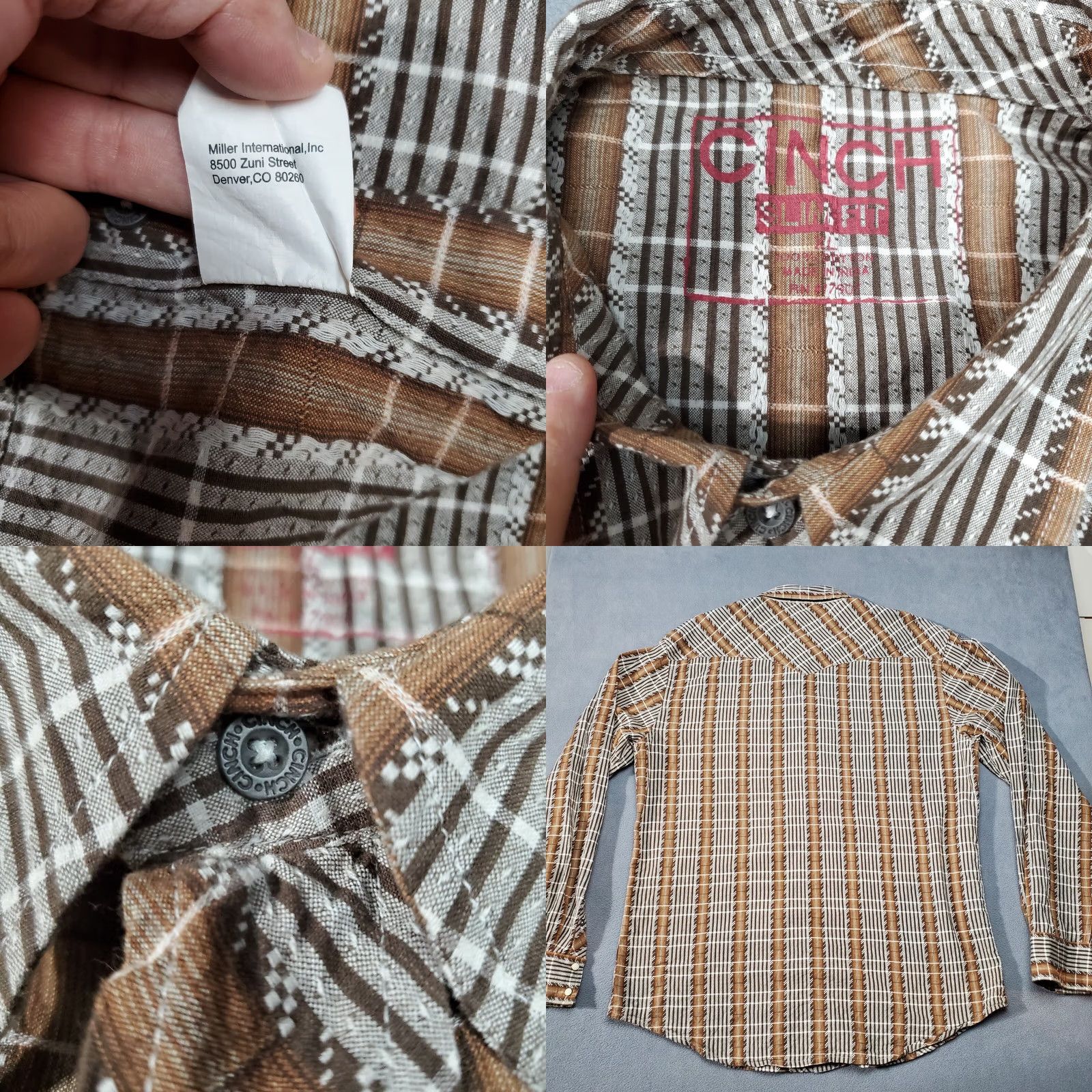 Vintage Cinch Shirt Mens XL Slim Fit Brown Geometric Pearl Snap Western Long Sleeve Shirt Size US XL / EU 56 / 4 - 8 Thumbnail