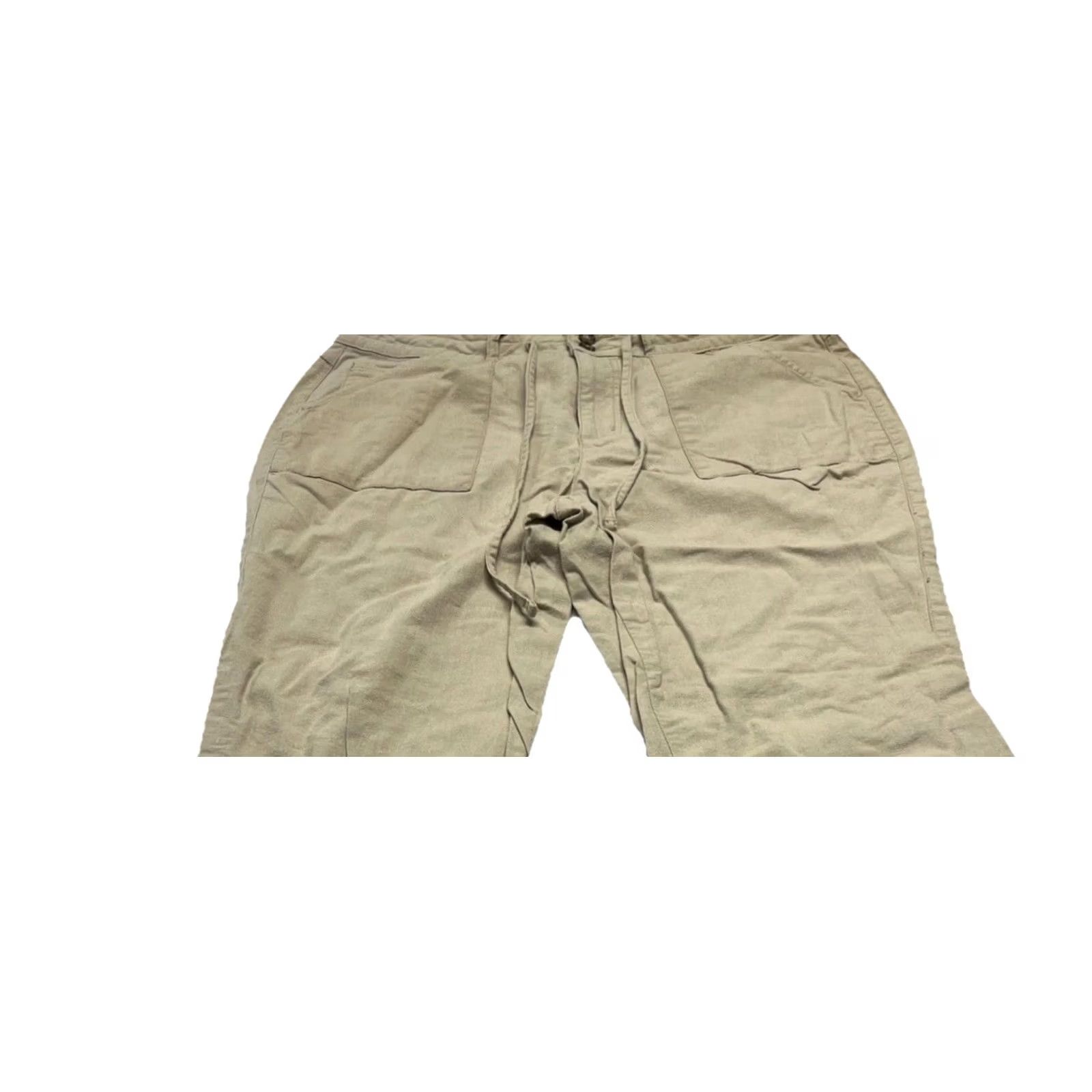 Vintage Cato Linen Blend Wide Leg Pants Womens 14 Khaki Beige Lightweight Knit Flat Front Button Regular Inseam 26 in Wide-Leg Clothing Size 36" / US 14 / IT 50 - 2 Thumbnail