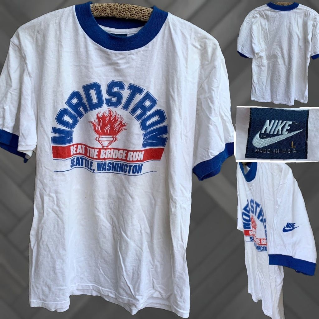 Nike VINTAGE Nike Nordstrom Beat The Bridge Run Seattle Ringer Tee T Shirt Size L Size US L / EU 52-54 / 3 - 1 Thumbnail