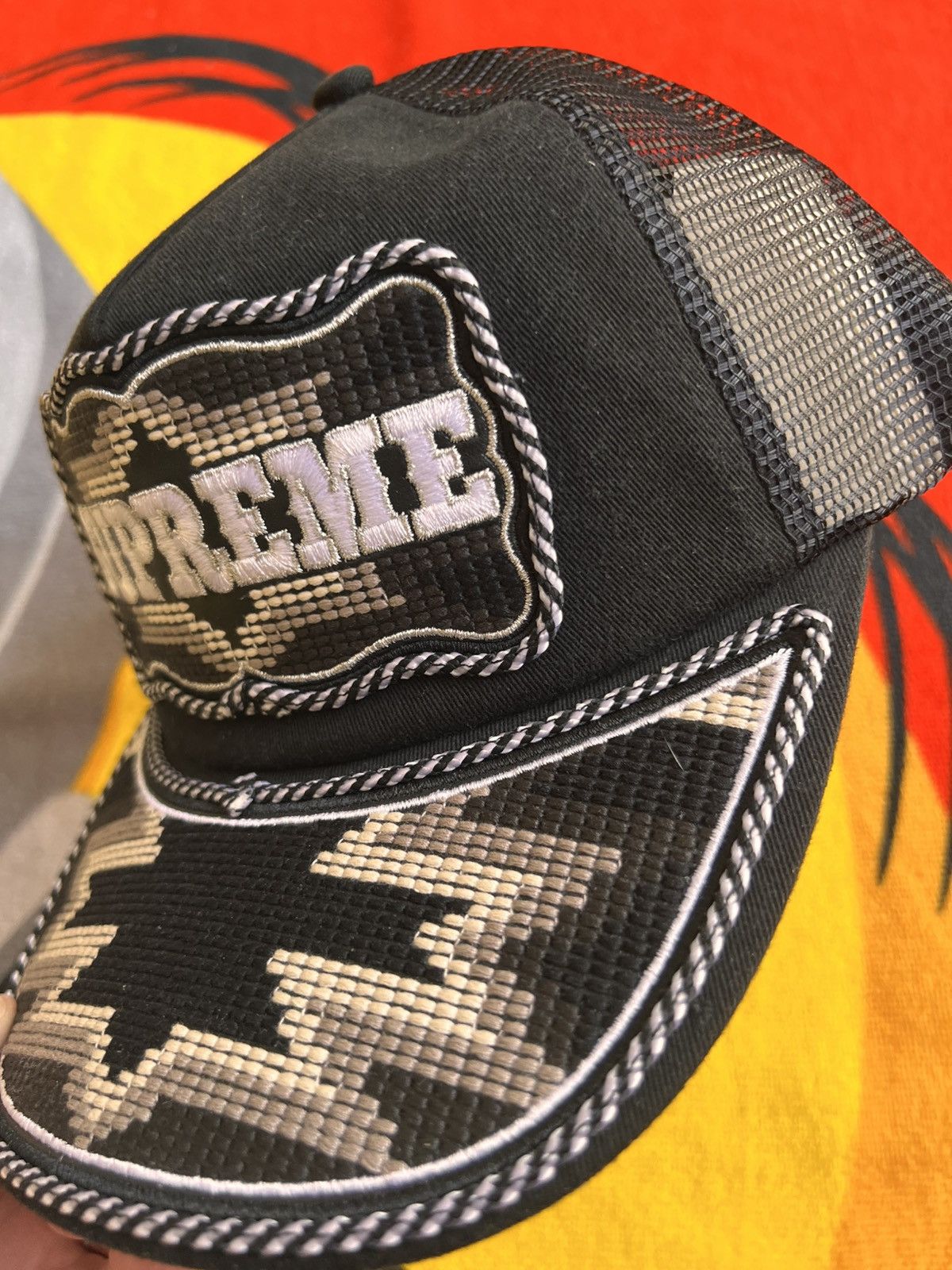 Supreme Supreme Western Embroidered Mesh Back 5-Panel Hat Cap Black Size ONE SIZE - 16 Thumbnail