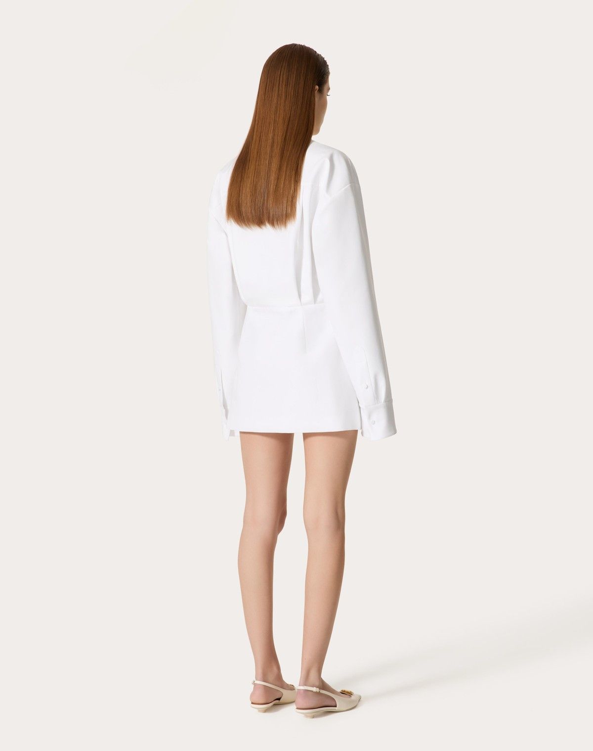 Valentino o1s1wg110525 Embroidered Popeline Short Dress in White Size L / US 10 / IT 46 - 5 Thumbnail