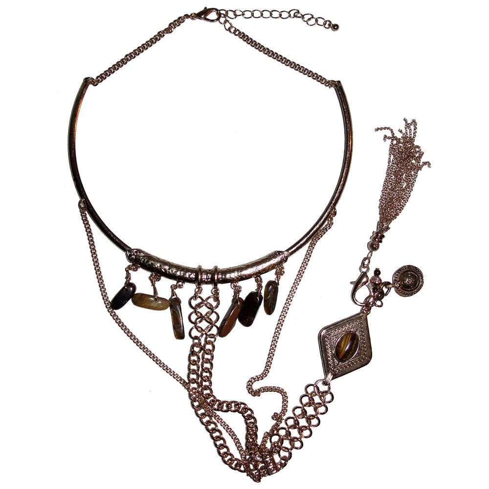 Designer New Goldtone Bedouin Inspired Tiger Eye Dangle Necklace Size ONE SIZE - 6 Thumbnail