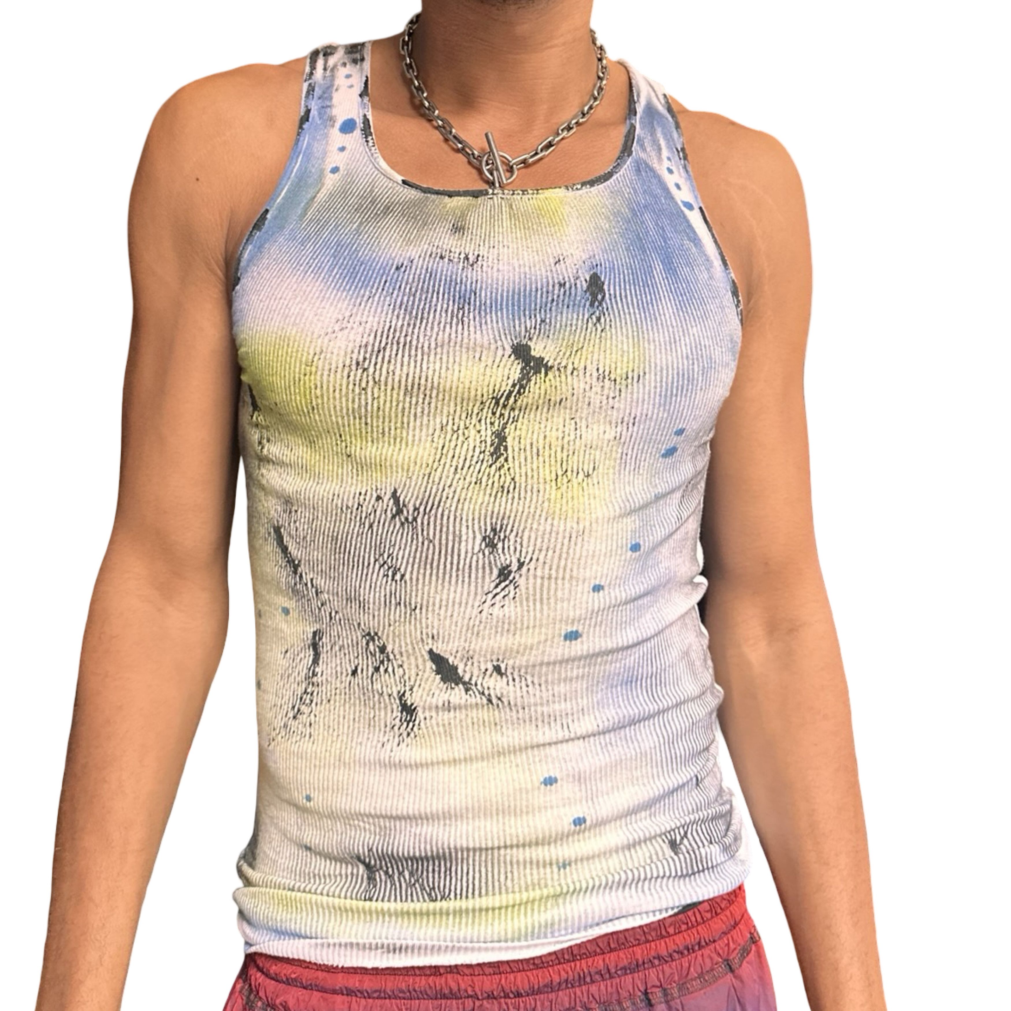 Hanes 'Atmos' White Blue/Yellow Graphic Print Tank Top - Large Size US L / EU 52-54 / 3 - 1 Thumbnail