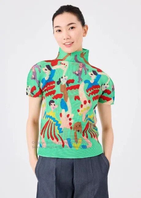 Issey Miyake Issey Miyake size:one size Green Floral Stand Collar Short Size XXS / US 00 / IT 34 - 9 Thumbnail
