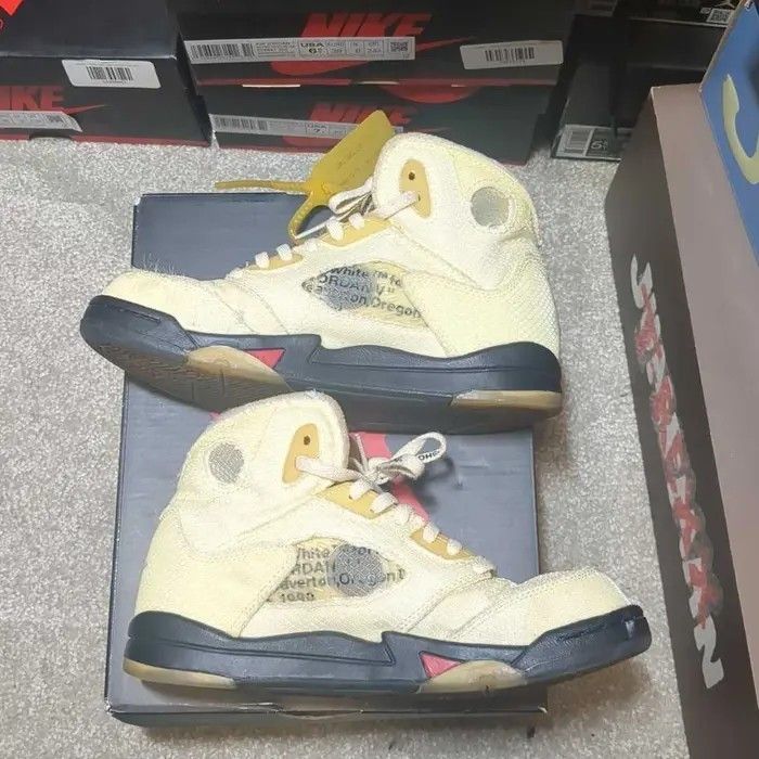 Jordan Brand Off-White x Air Jordan 5 Retro SP PS 'Sail' Size 3 US Y Box Size US 4.5 / IT 34.5 - 2 Thumbnail