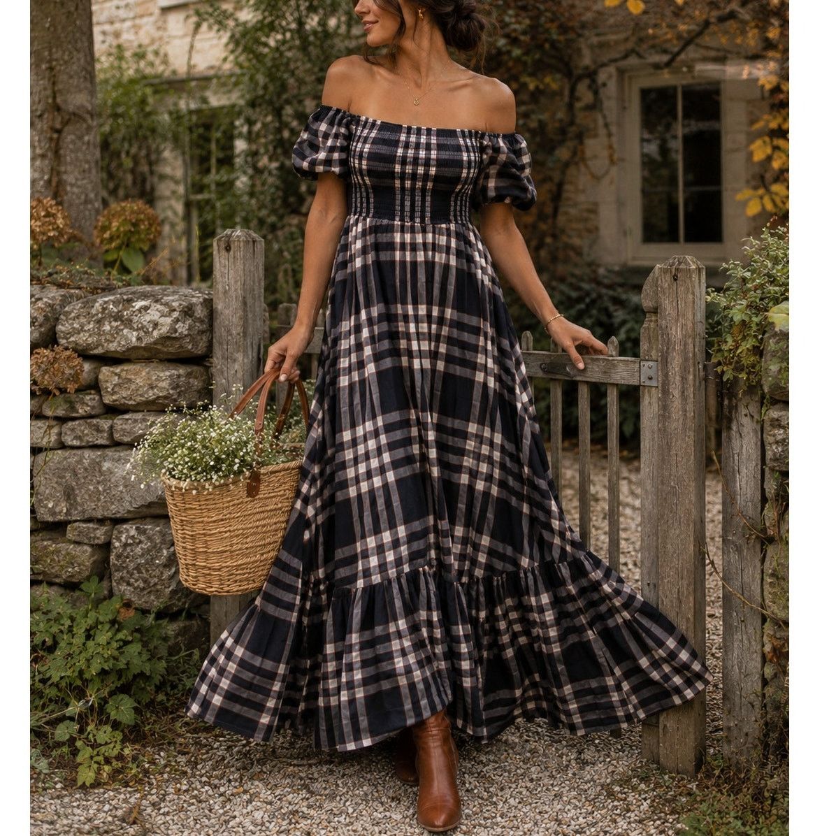 CAROLINE CONSTAS Caroline Constas Gianna Maxi Dress Black Fall Plaid M Size M / US 6-8 / IT 42-44 - 2 Thumbnail