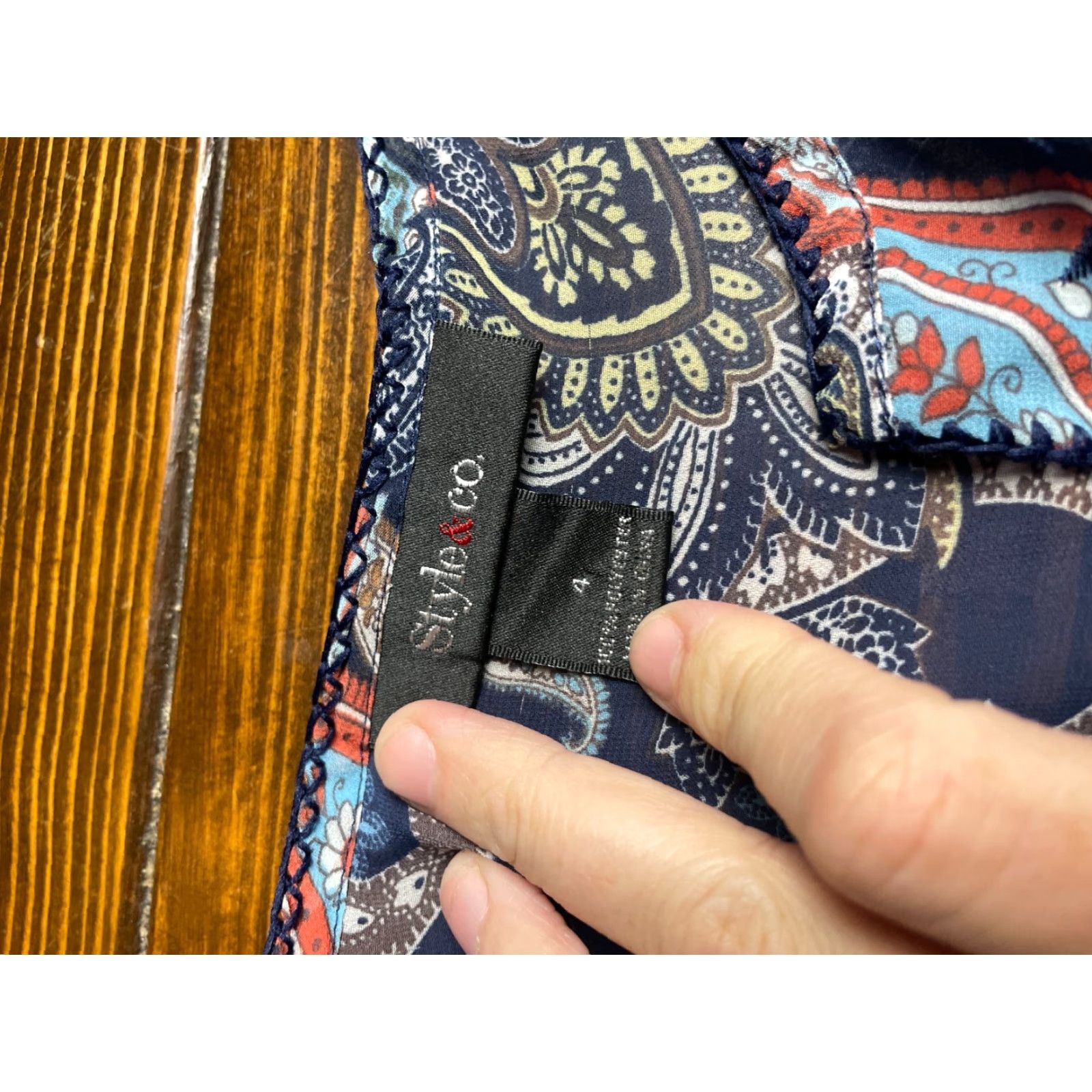 Vintage Style&Co. Blouse Blue Pasley Round Neck Short Sleeve Embroider Semi Sheer Size 4 Women, Casual, Regular, Basic Size S / US 4 / IT 40 - 3 Thumbnail