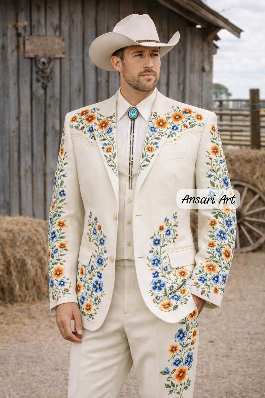 Other Men 2PC Customized Floral Embroidery Cowboy Nudie Outfit Size 40L - 1 Thumbnail