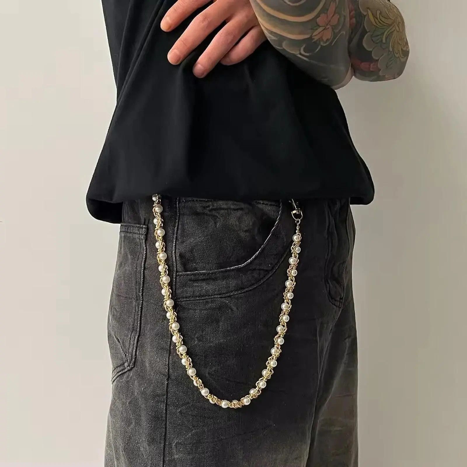 Jewelry Imitation Pearl Wallet Chain, Pants Chain Size ONE SIZE - 6 Thumbnail