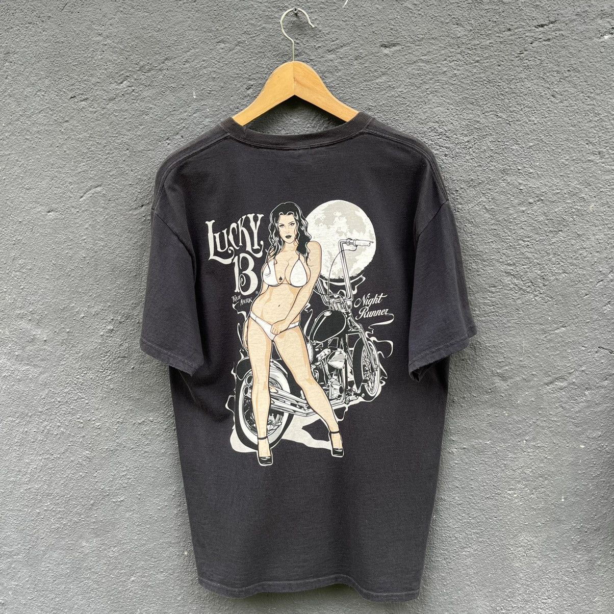 Vintage Thrashed Faded Vintage Naked Girl Lucky 13 Streetwear Tee Size US L / EU 52-54 / 3 - 1 Thumbnail