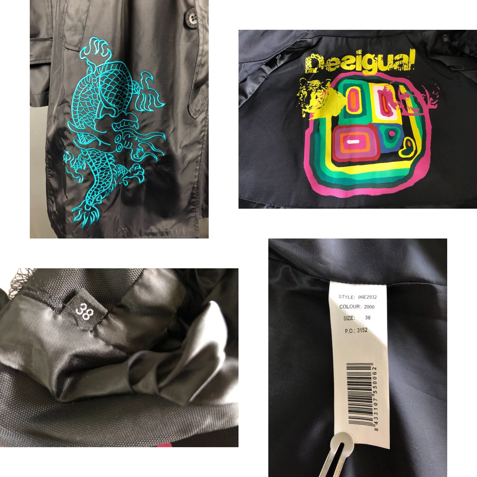 Desigual Desigual Women's Trench Coat Black Nylon Embroidered Belted Long Sleeve Patch Logo Buttoned Epaulettes Regular Size 38 Coat Women Size XS / US 0-2 / IT 36-38 - 9 Thumbnail