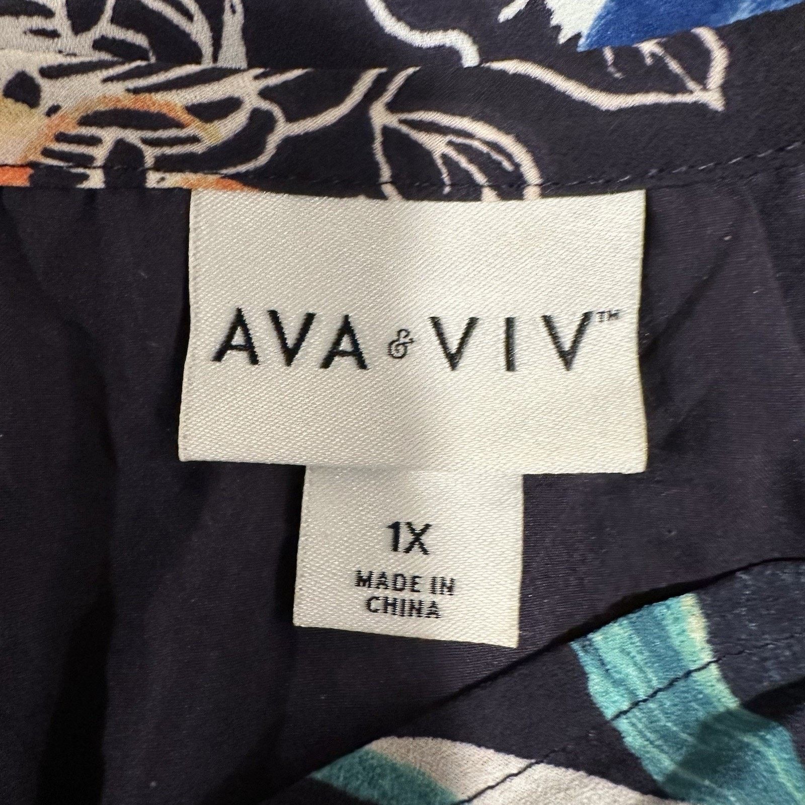 Other Ava & Viv 1X Navy Floral Dress Sheer Sleeves & Tie Neck Size XL / US 12-14 / IT 48-50 - 6 Thumbnail