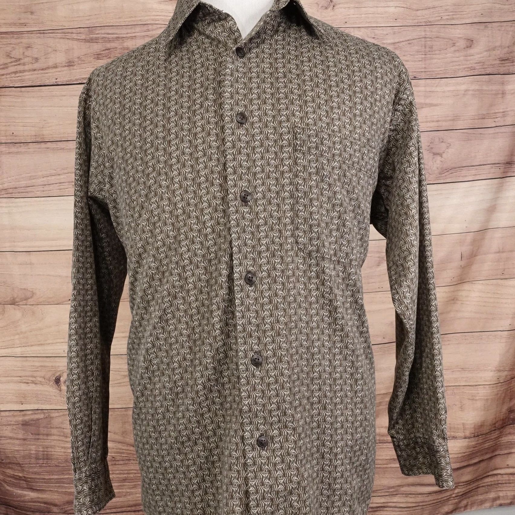 Liz Claiborne Claiborne Shirt Mens L Brown Paisley Long Sleeve Button-Up Regular Fit Size US L / EU 52-54 / 3 - 3 Thumbnail