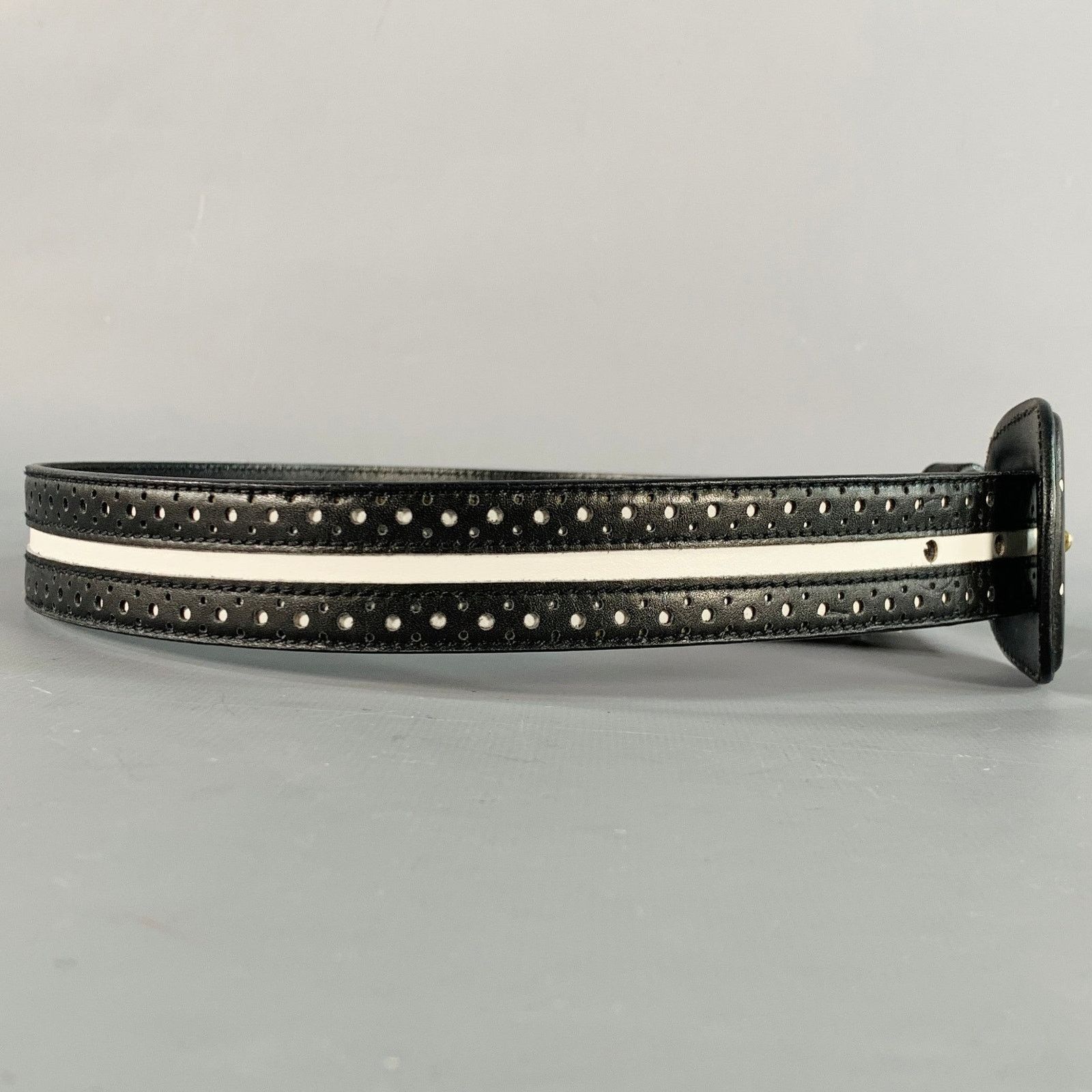 Other LAUREL Size S Black White Perforated Two Tone Leather Belt Size ONE SIZE - 2 Thumbnail