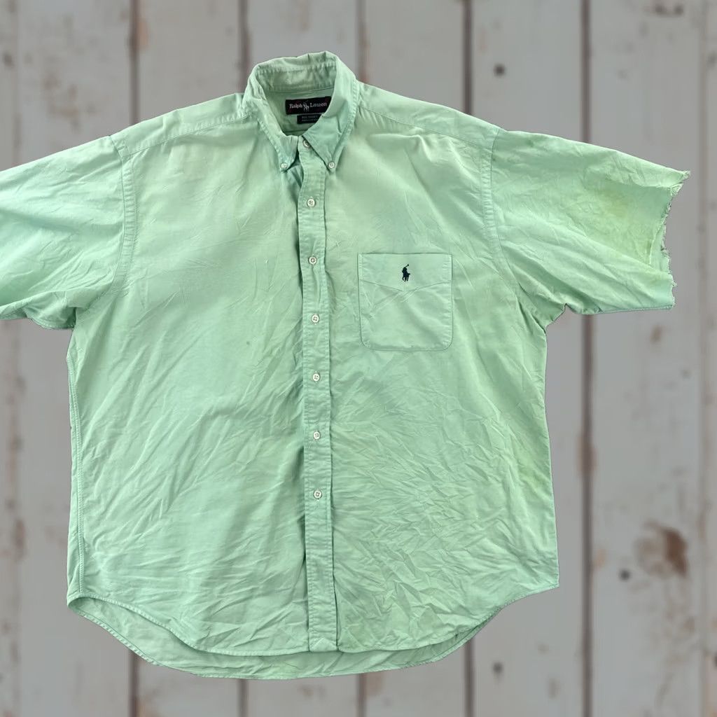 Ralph Lauren VINTAGE Ralph Lauren Mens L Button-Up Shirt Short Sleeve Green Preppy Thrasher Over Dyed Embroidered Cotton Knit Modern Casual Mens Size US L / EU 52-54 / 3 - 1 Thumbnail