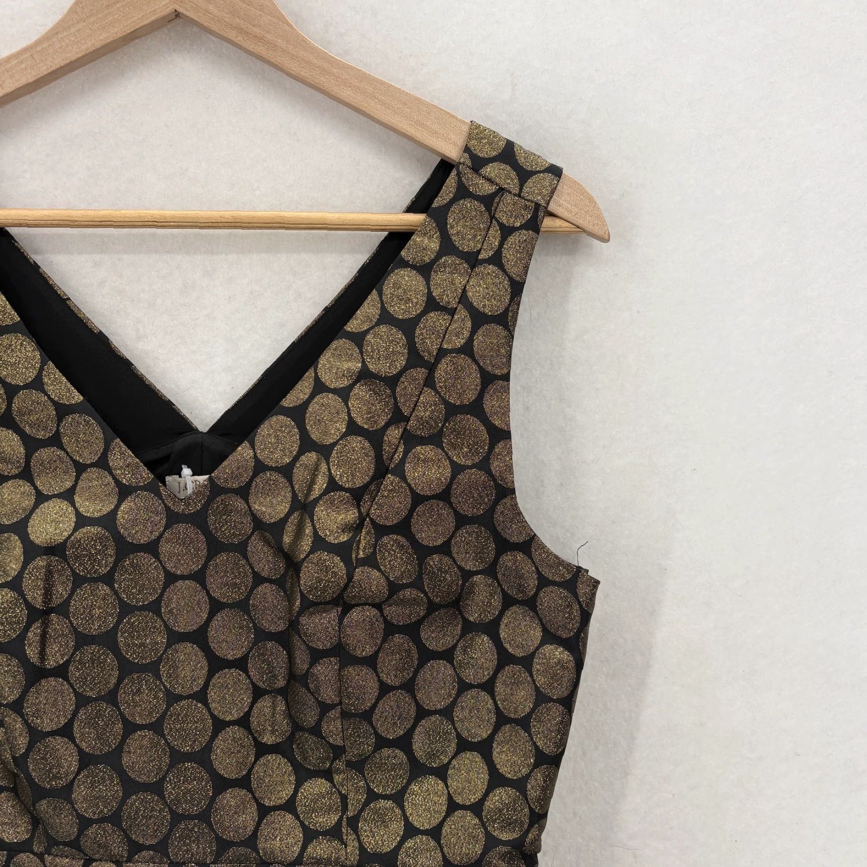 J.Crew J.Crew Dress Womens 6 Black Jacquard Polka Dot Fit & Flare Party Cocktail Sleeveless V-Neck Short Size M / US 6-8 / IT 42-44 - 2 Thumbnail