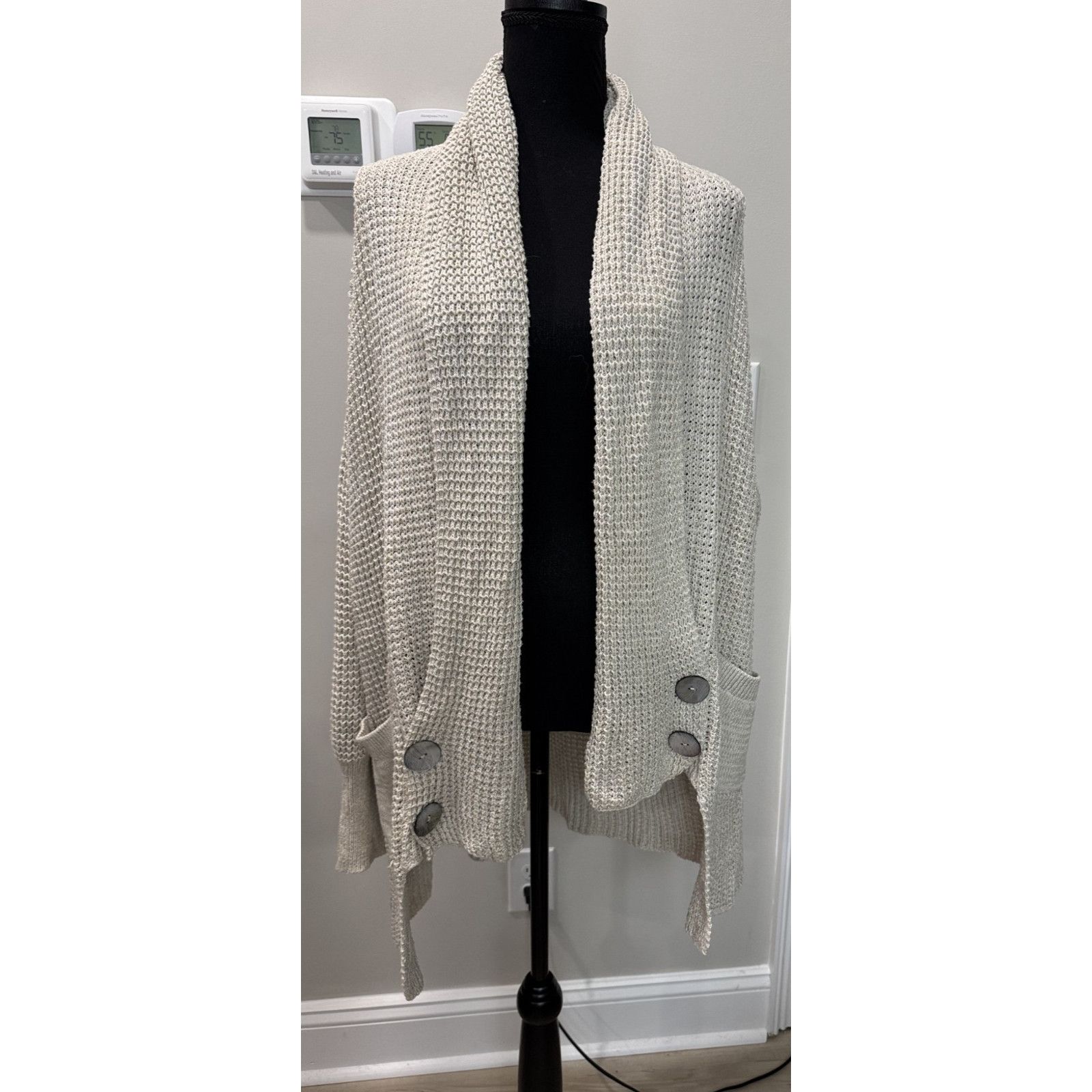 Other Oversized Cardigan Sweater Beige Waffle-Knit Shell Medium Size M / US 6-8 / IT 42-44 - 1 Thumbnail