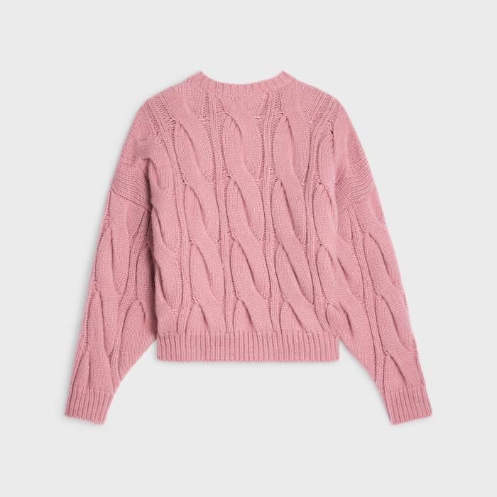 Celine o1w1db10125 2AF73086U Cable Knit Crew Neck Sweater in Pink Size XS / US 0-2 / IT 36-38 - 2 Thumbnail