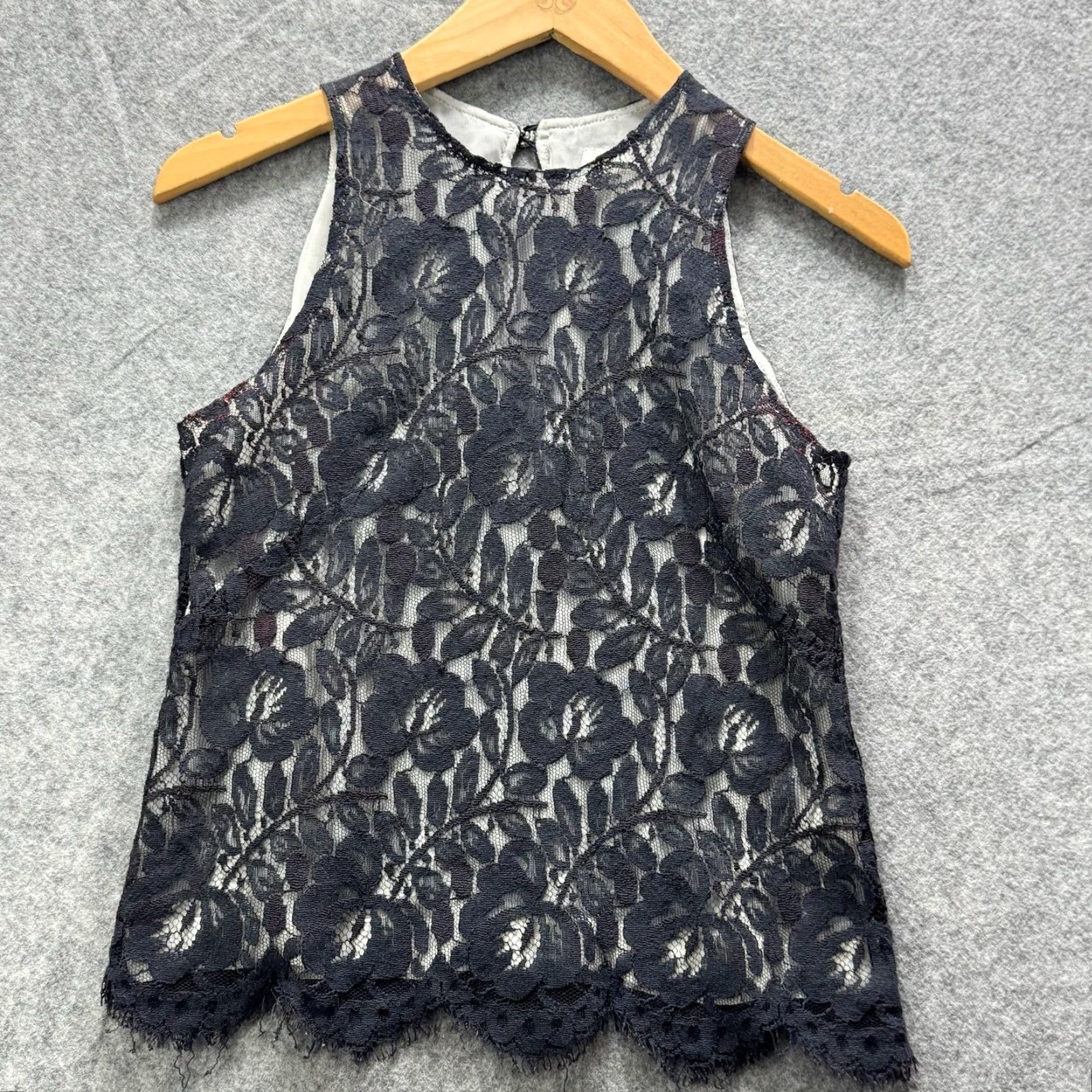 Todd Oldham Todd Oldham Tank Womens Small Black Lace Floral Lined Party Cocktail Crew Neck Sleeveless Scallop Hem Womens Small Black Lace Tank Top Size S / US 4 / IT 40 - 2 Thumbnail