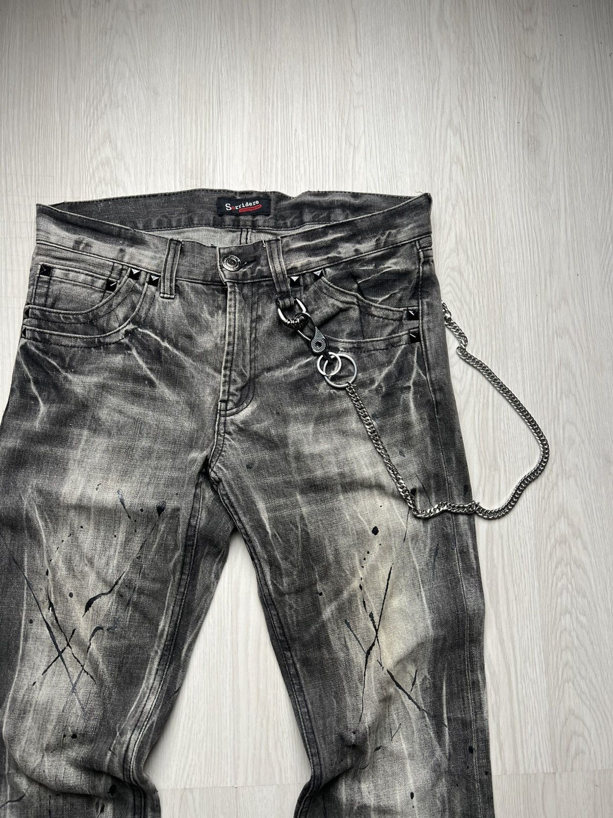 If Six Was Nine Sorridere Paint Splatter Studded Mudwash Flared Jeans Size US 31 - 4 Thumbnail