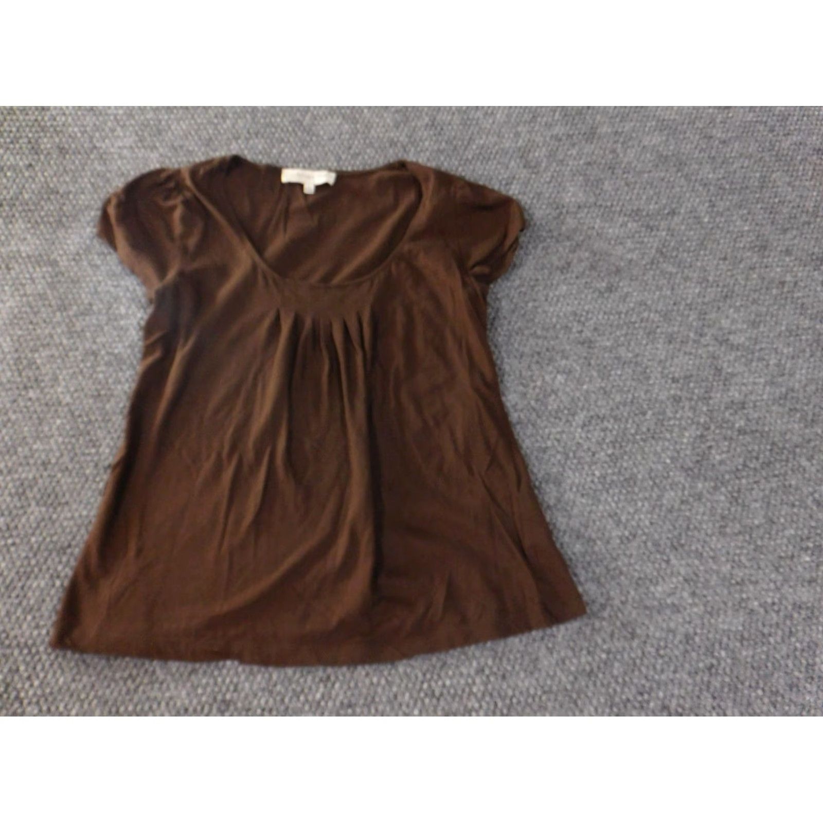 Jones New York Jones New York Blouse Shirt Short Sleeve Round Neck Cotton Stretch Brown S Regular Womens Cap Sleeve Pullover Casual Basic Vintage No Size S / US 4 / IT 40 - 4 Thumbnail