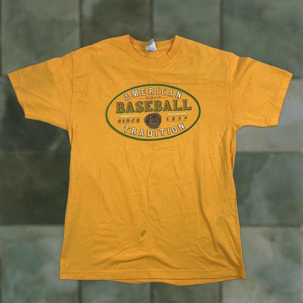 Vintage Vintage American Tradition Baseball T Shirt Adult Large Yellow Sports USA Y2K Size US L / EU 52-54 / 3 - 1 Thumbnail