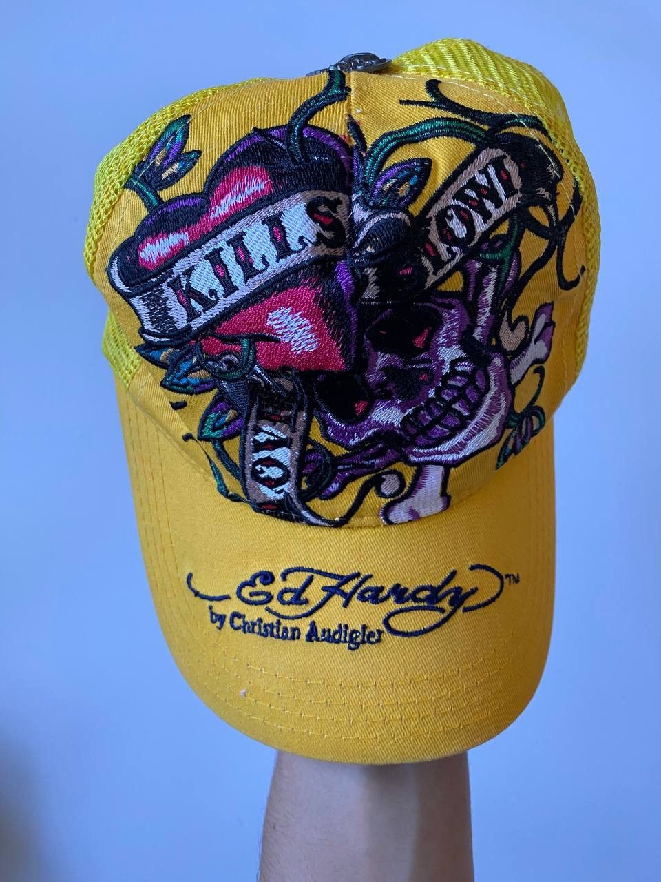 Christian Audigier Vintage Y2K ED Hardy skull yellow cap Size ONE SIZE - 3 Thumbnail
