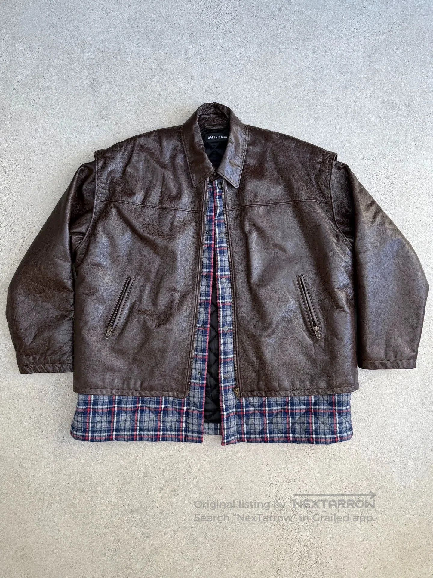 Balenciaga Brown Leather Jacket with Plaid Lining. Size US S / EU 44-46 / 1 - 1 Thumbnail