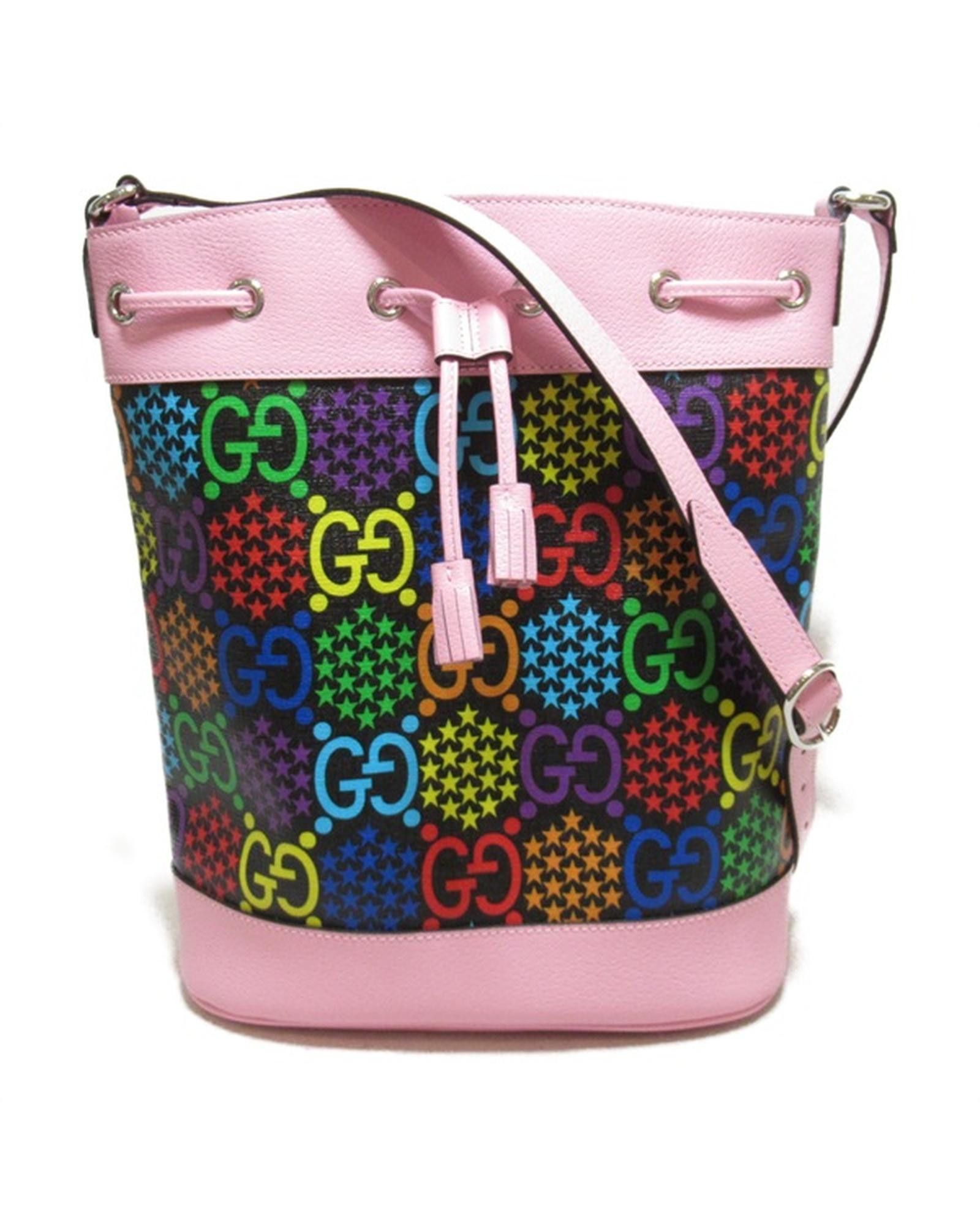 image of Gucci Psychedelic Bucket Bag In Print in Pink, Women's
