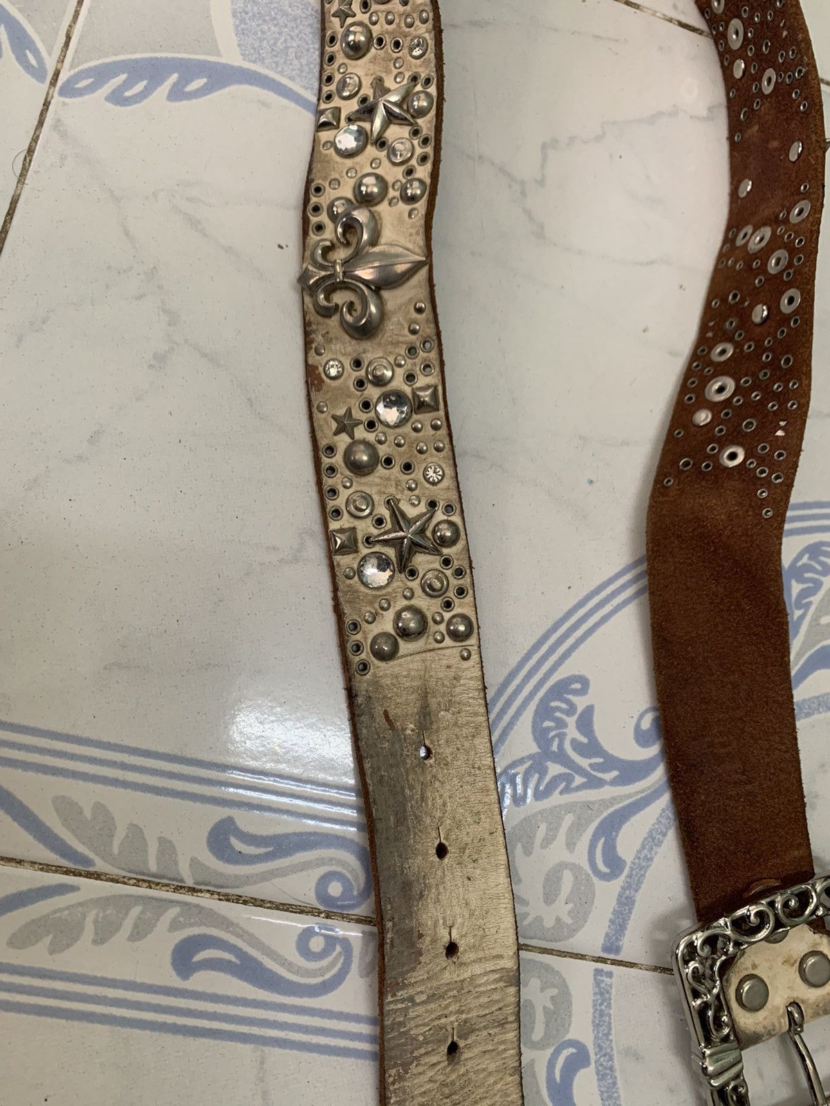 If Six Was Nine Vtg Rare Leather Belt Star Dagger Like Chrome Hearts Design Size ONE SIZE - 11 Thumbnail