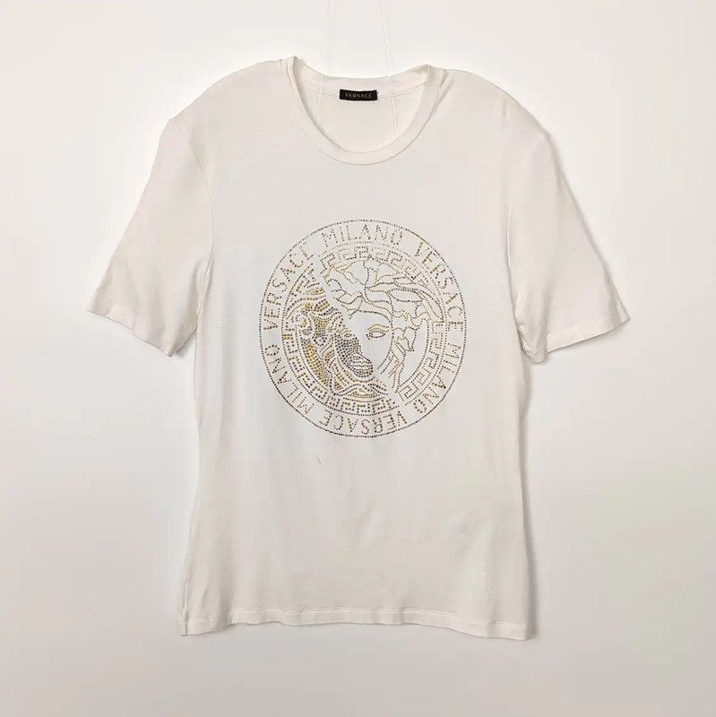 Versace Versace White Cotton T-Shirt with Logo 0089 Size M / US 6-8 / IT 42-44 - 1 Thumbnail