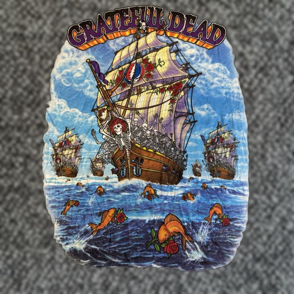VINTAGE Grateful Dead Ship Of Fools T Shirt Liquid Blue L White 90s Band Music Rock Mens Women? (Oops)