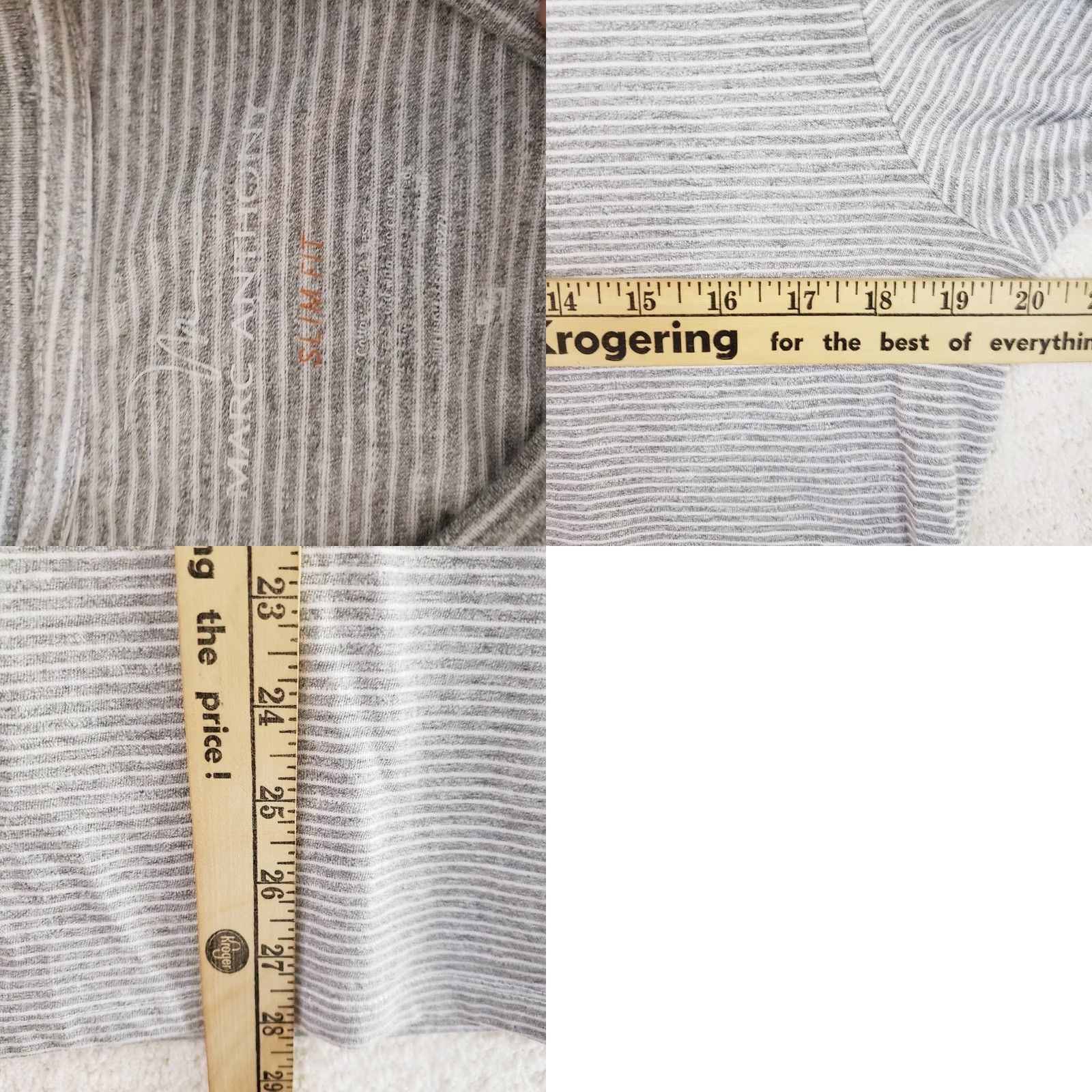 Marcs Marc Anthony Slim Fit Luxury Crew Neck Short Sleeve T-Shirt M Gray White Striped Mens Shirt Size US M / EU 48-50 / 2 - 8 Thumbnail