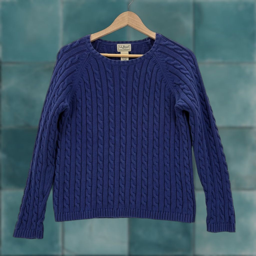 Vintage VINTAGE L.L.Bean Sweater Womens M Blue Cable-Knit Crew Neck Pullover Fisherman 90s Casual Womens Regular Knit Size M / US 6-8 / IT 42-44 - 1 Thumbnail