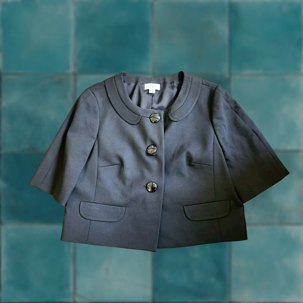 Loft LOFT Women Jacket Black Button Short Sleeve Lined 12 Regular Size 12 Formal Business Party/Cocktail Travel Size 34" / US 12 / IT 48 - 1 Thumbnail