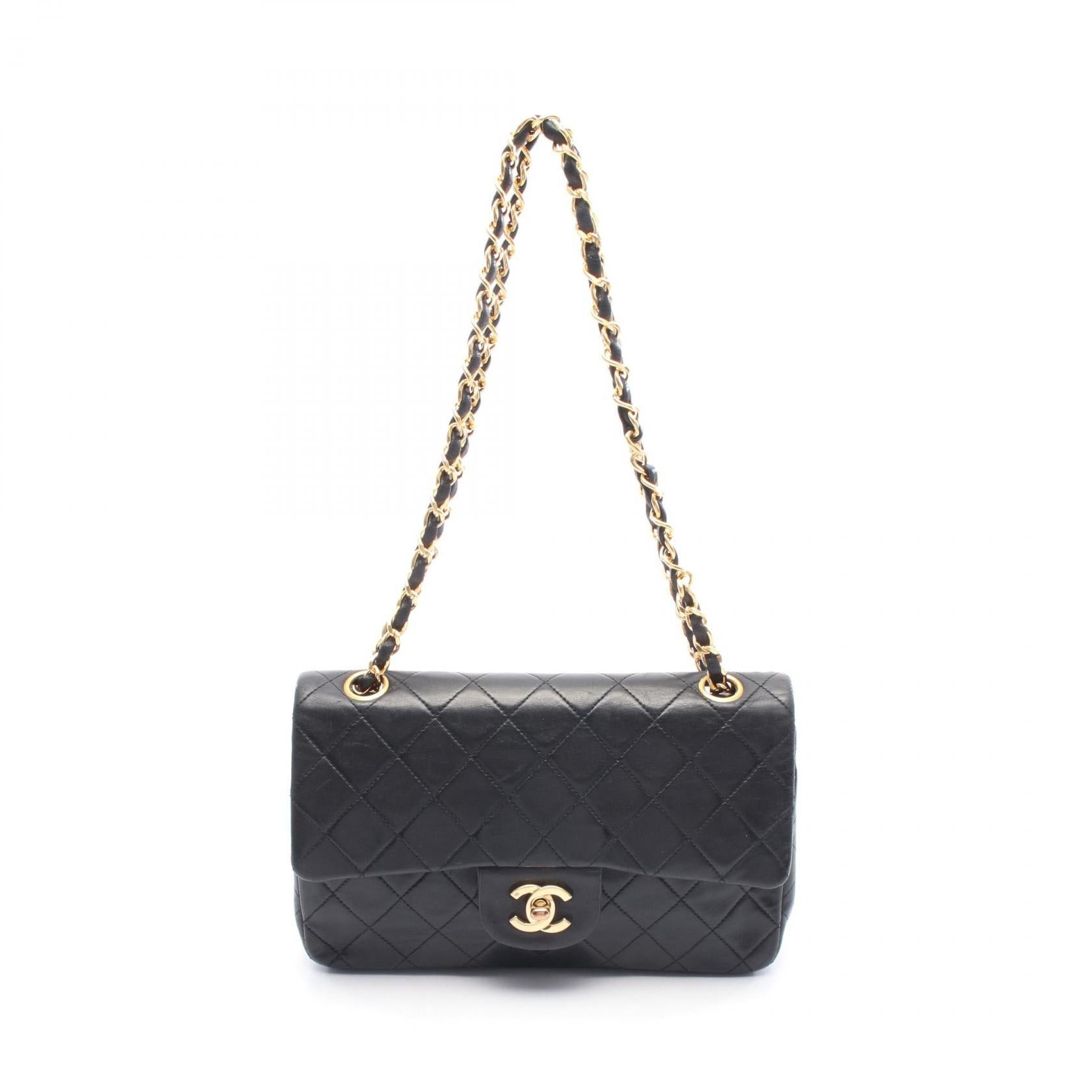 Chanel Chanel Matelasse Double Flap Chain Shoulder Bag Lambskin Black Gold Hardware Size ONE SIZE - 1 Thumbnail