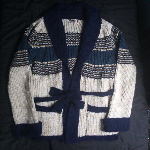 Original Montgomery Vintage Montgomery Ward Mod Striped Cardigan Sweater Size L / US 10 / IT 46 - 2 Thumbnail