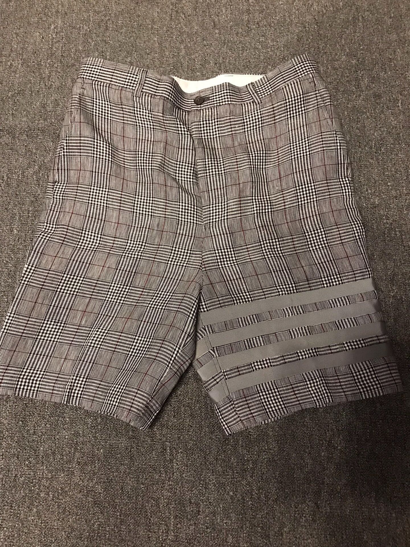 Thom Browne Gray Check Linen Shorts