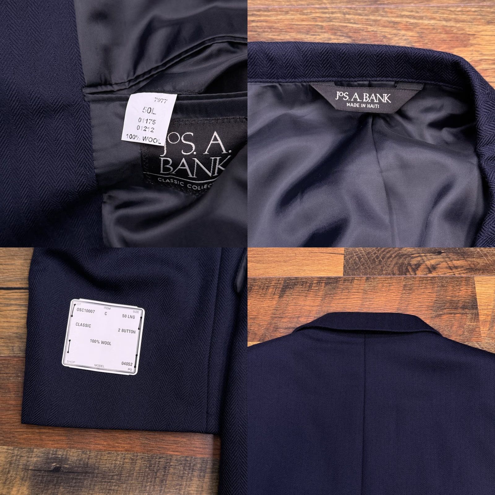 Jos. A. Bank Jos. A. Bank Blazer Men 50 Long Navy Wool Herringbone Classic 2-Button Notch Lapel Wool Lining Tweed Single-Breasted Jacket Coat Indoor Dry Clean Only Size 50R - 8 Thumbnail
